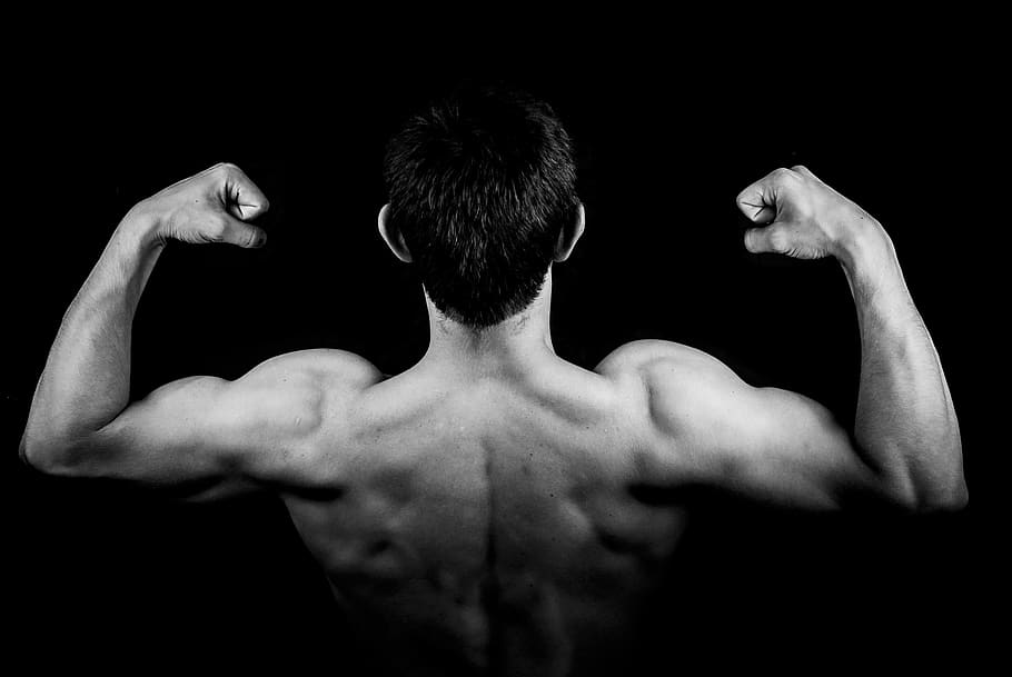 Man In Muscle Back View, Biceps, Black And White, Body, - Muscle Imbalance Masturbating - HD Wallpaper 