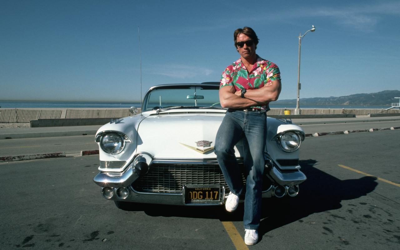 Arnold Schwarzenegger Infront Of A Car - Arnold Schwarzenegger In Car - HD Wallpaper 