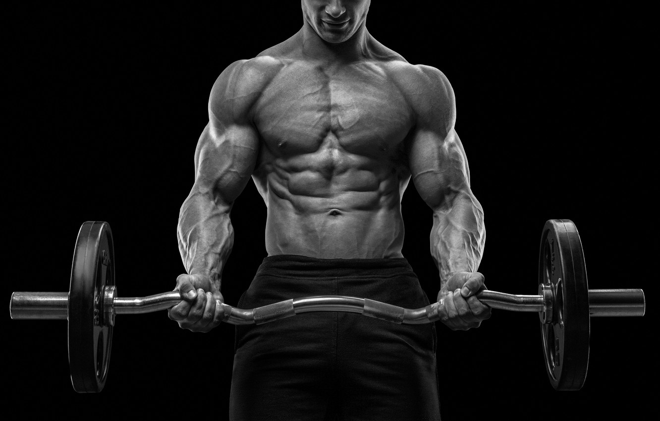 Photo Wallpaper Muscle, Muscle, Rod, Background Black, - Gym Workout Black And White - HD Wallpaper 