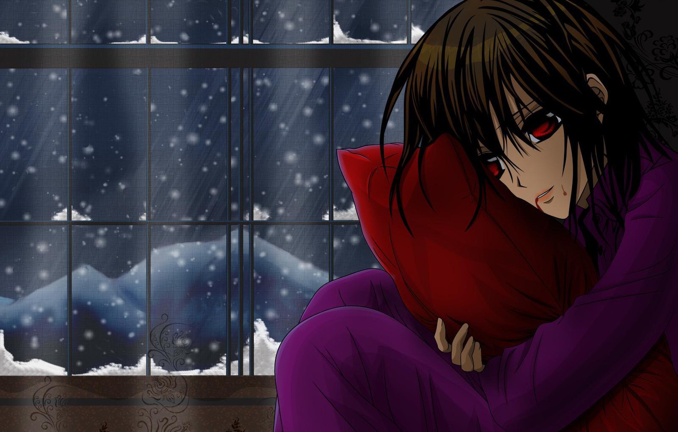 Photo Wallpaper Winter, Girl, Snow, Blood, Vampire - Yuki Kuran - HD Wallpaper 