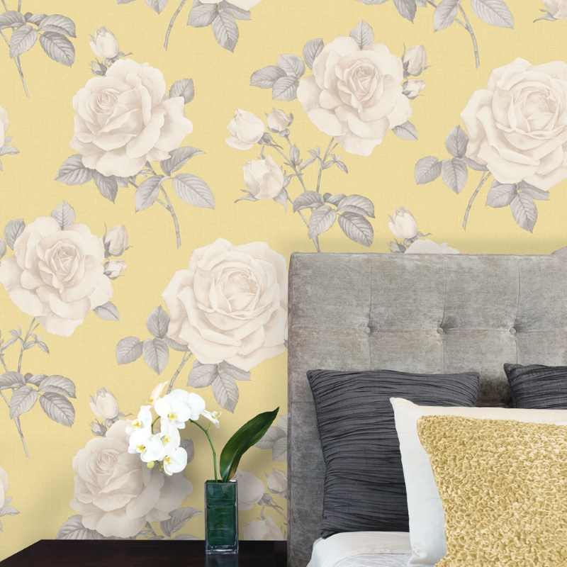 Floral Rose Wallpaper Yellow - HD Wallpaper 