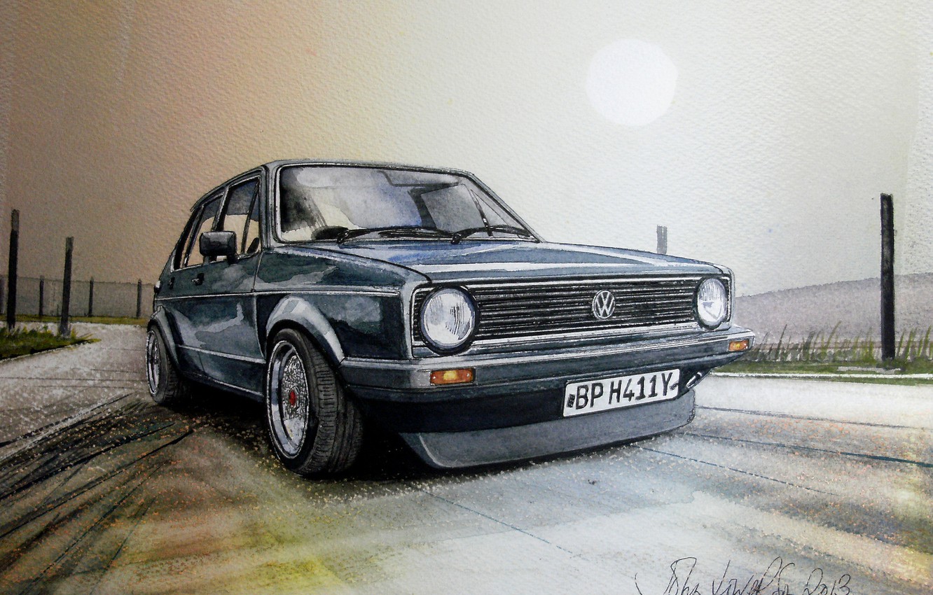 Photo Wallpaper Figure, Volkswagen, Painting, Gti, - Volkswagen Golf 2 Обои - HD Wallpaper 