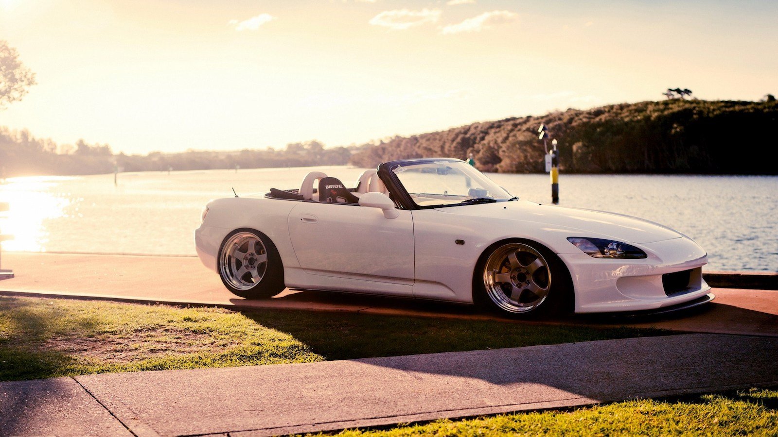 Wallpaper, Summertime - White Honda S2000 Stance - HD Wallpaper 