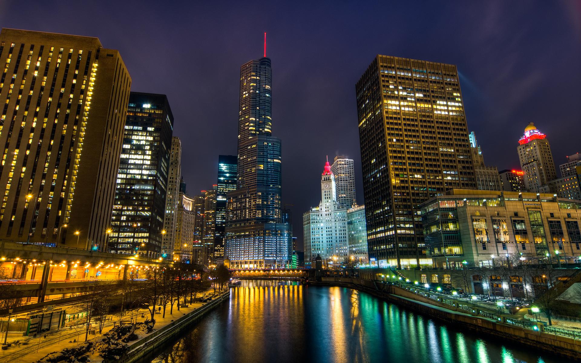 Beautiful City River In A Winter Night - Beautiful City Landscape Hd - HD Wallpaper 