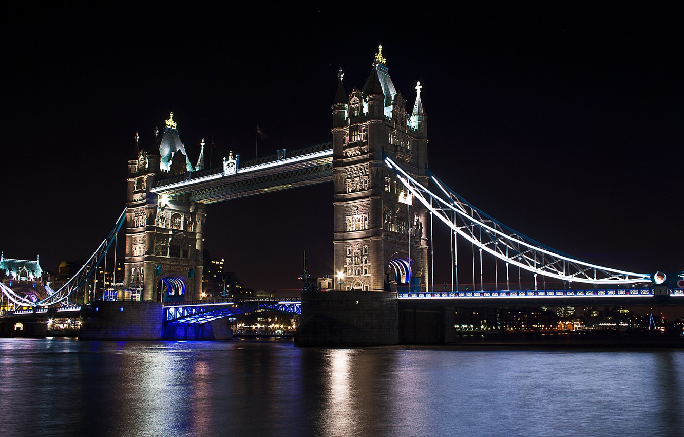Photo Wallpaper Night, Bridge, Lights, River, England, - Tower Bridge - HD Wallpaper 