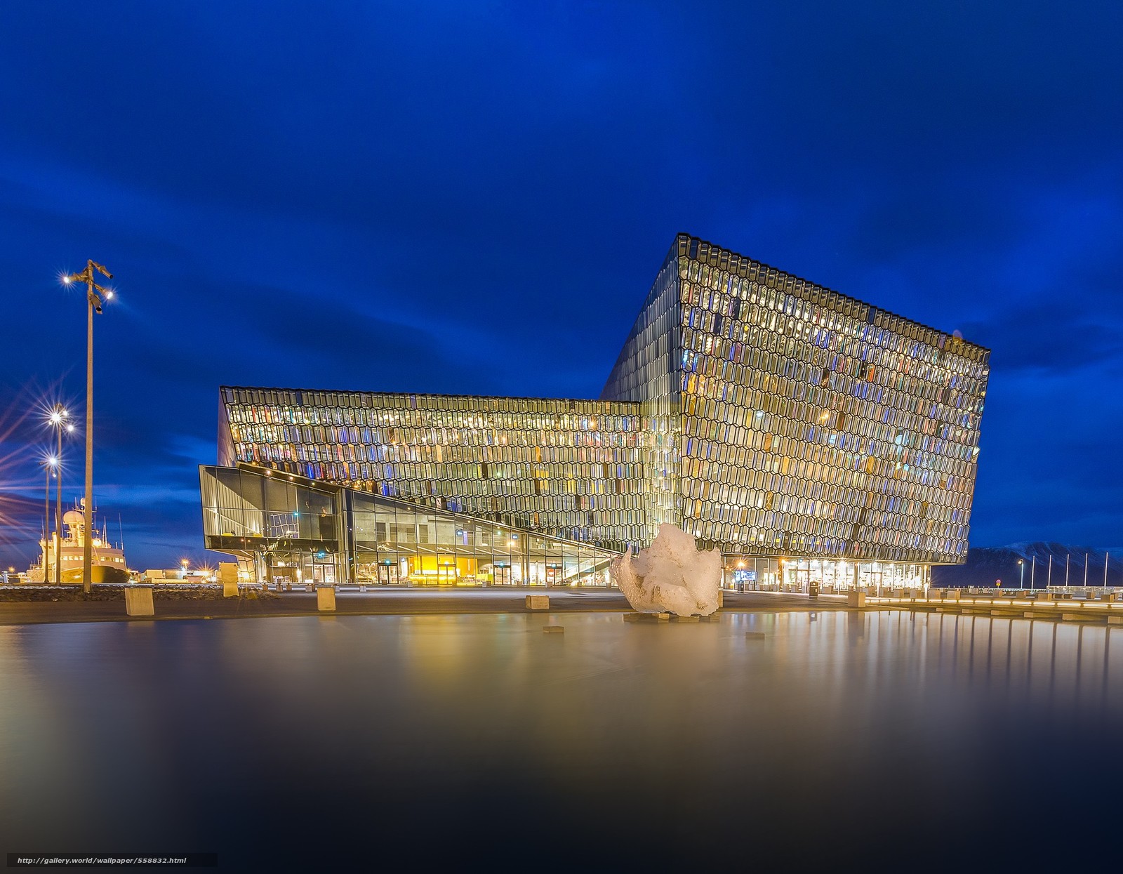 Download Wallpaper Harpa Concert Hall, Reykjavik, Iceland, - Ночной Рейкьявик Исландия - HD Wallpaper 