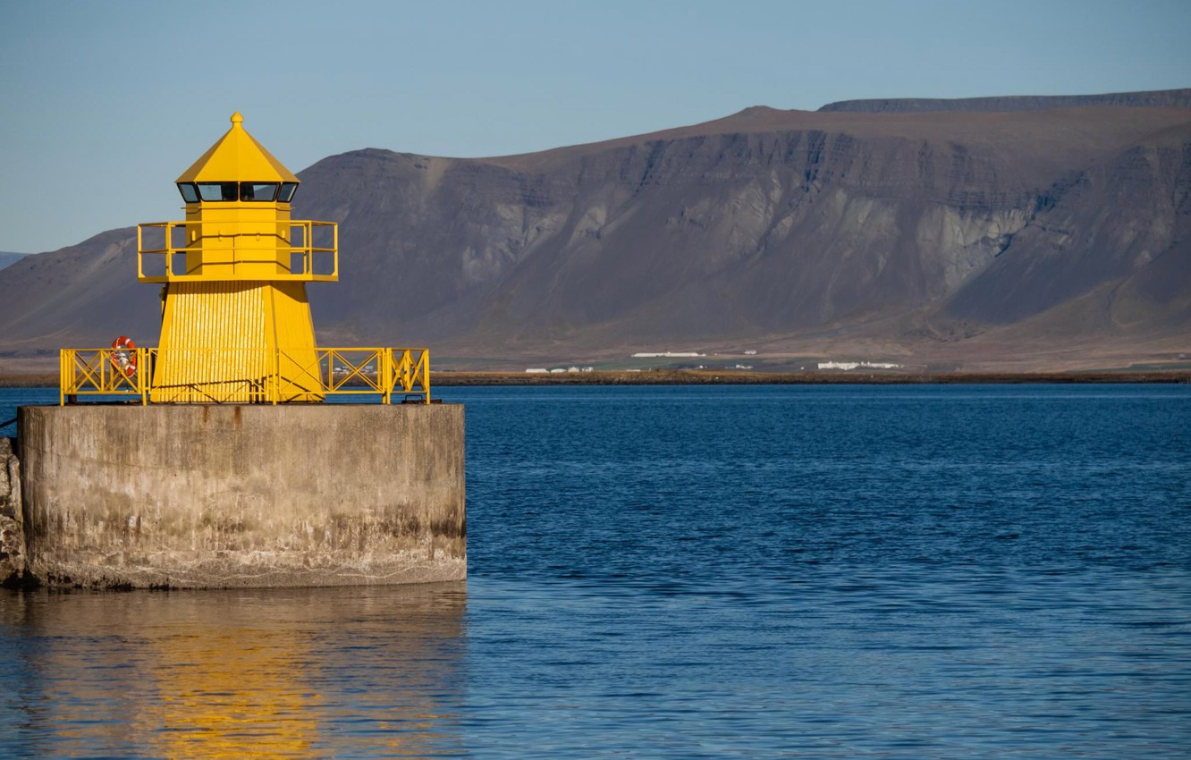 Photo Wallpaper Sea, Mountains, Lighthouse, Iceland, - Sea - HD Wallpaper 
