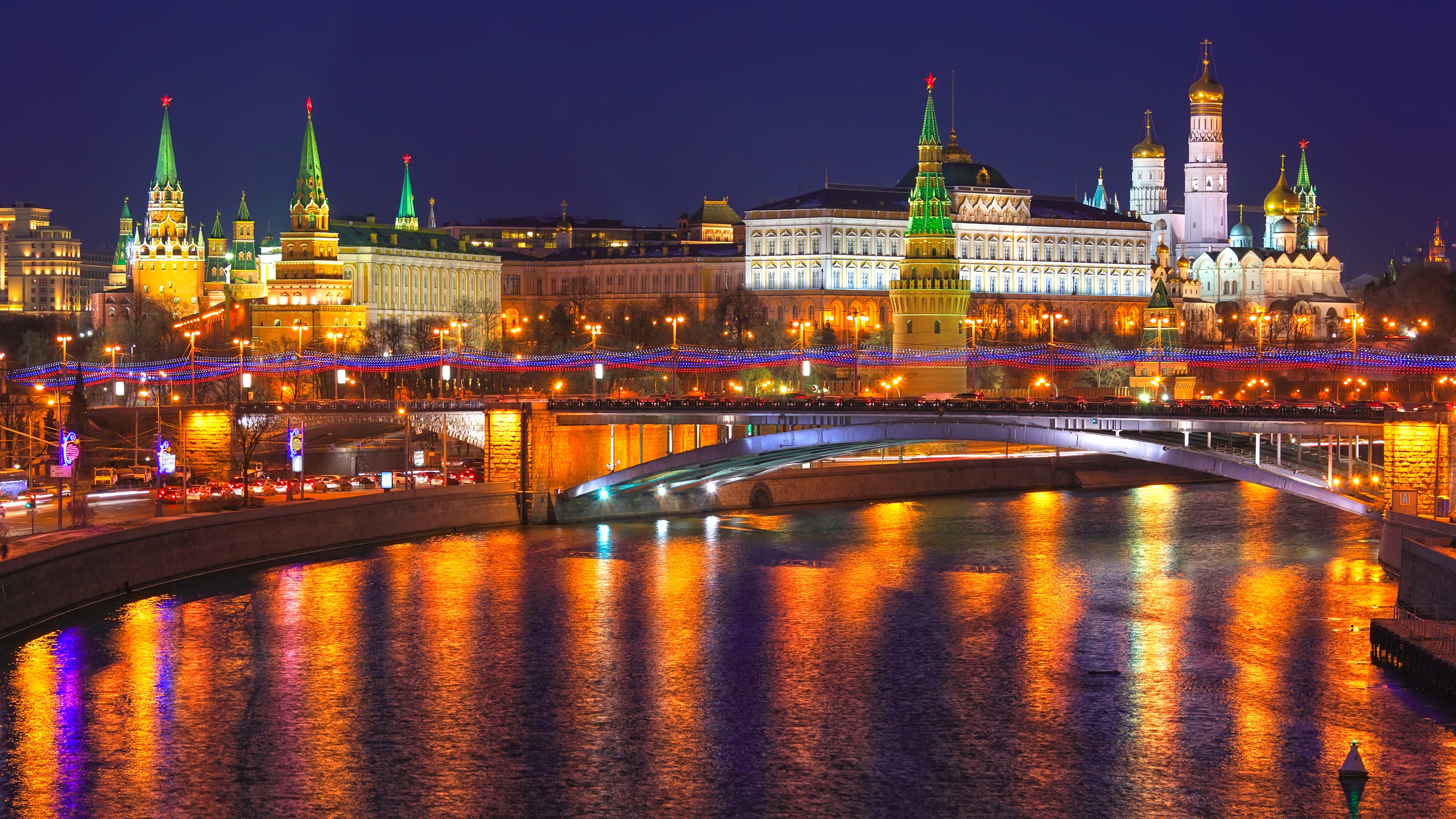 Wallpaper Moscow, Russia, City Night, Kremlin, River, - HD Wallpaper 