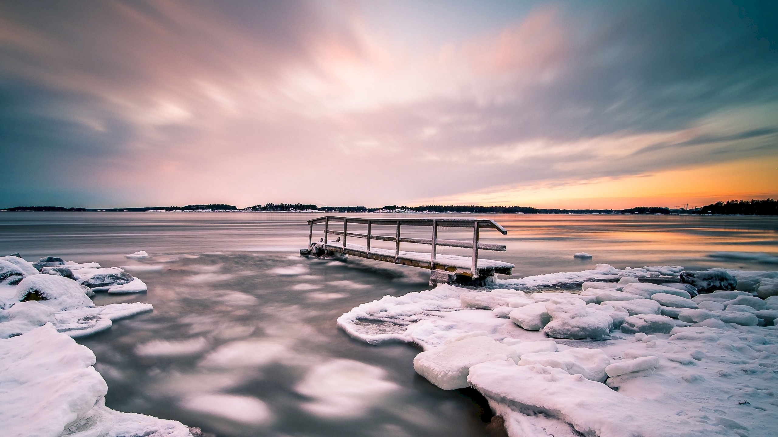 Wallpaper Pier, Ice Floe, Ice, Horizon, Helsinki, Finland - Helsinki Winter Wallpaper Iphone - HD Wallpaper 