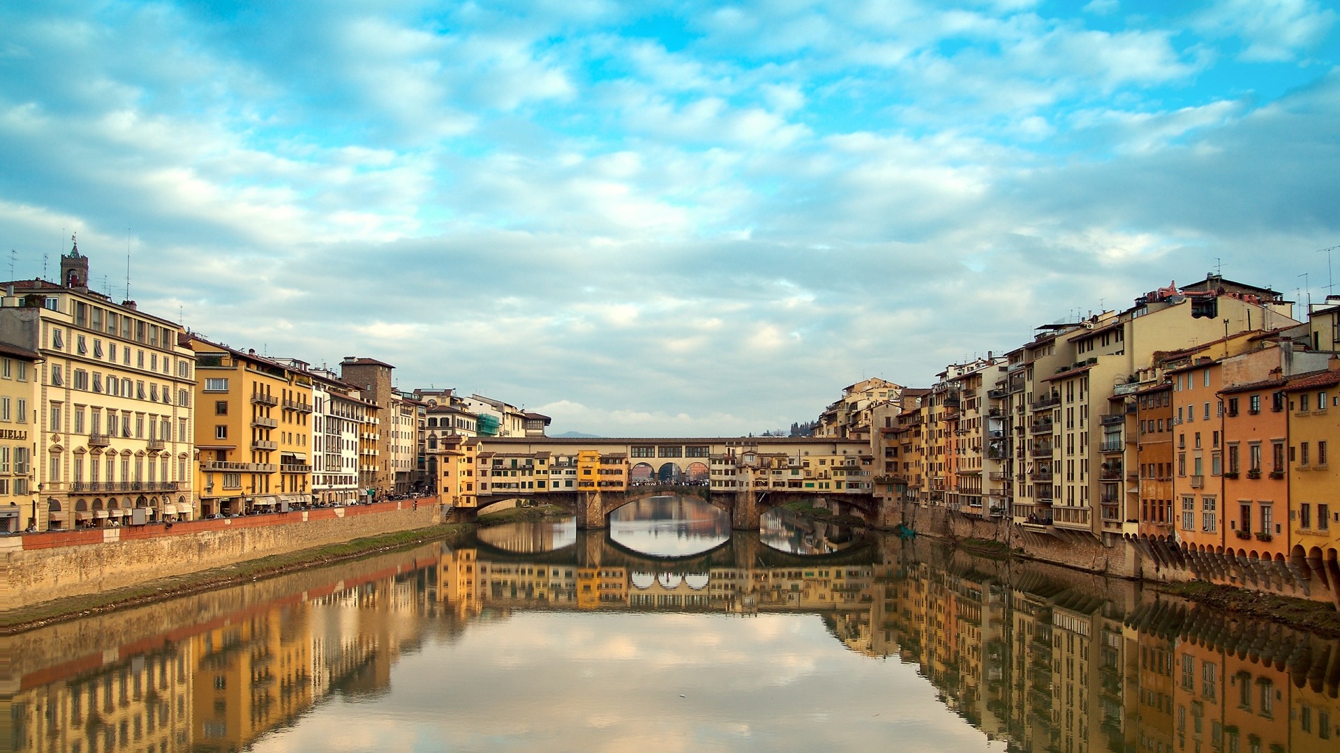 Full Hd Wallpaper Florence Channel Bridge Reflection - Ponte Vecchio - HD Wallpaper 