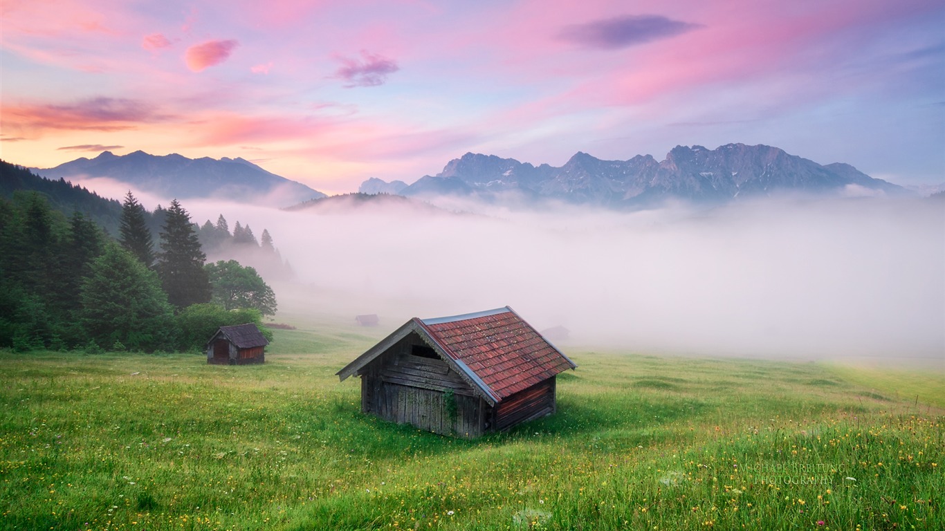 Bavaria-the Alps Cottage On The Desktop Wallpaper2012 - Michael Breitung - HD Wallpaper 