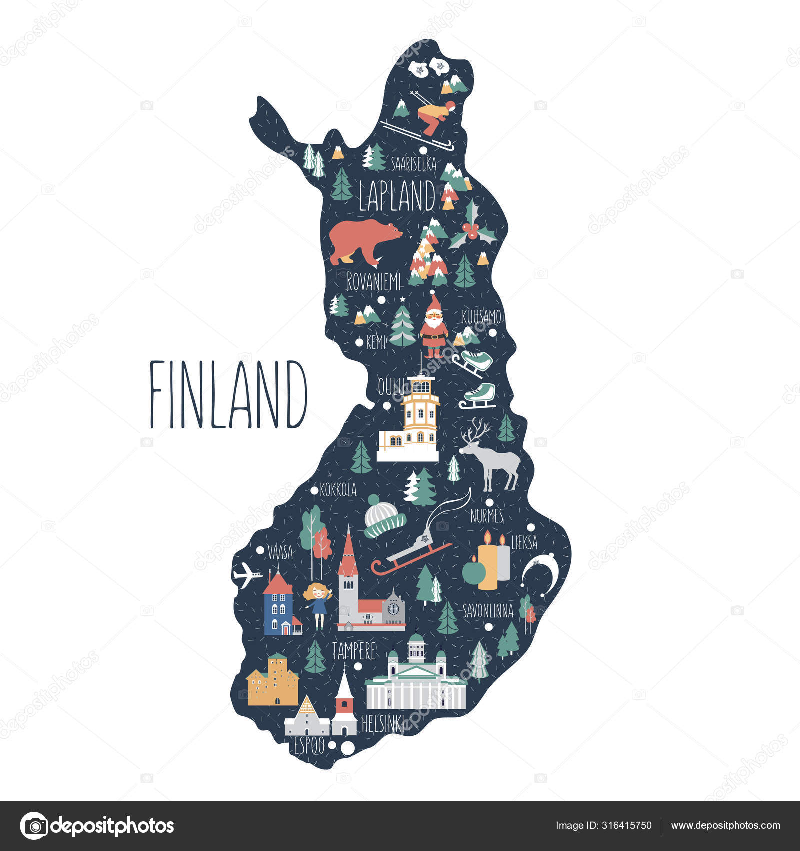 Finland Map Cartoon - HD Wallpaper 