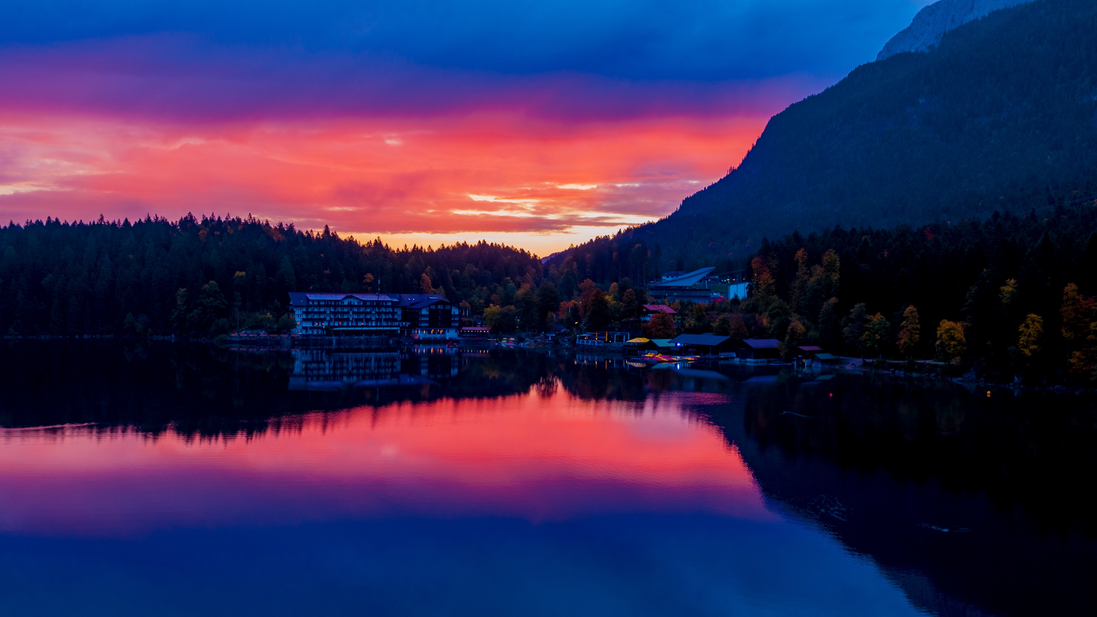 Wallpaper Bavaria, Germany, Sunset, Lake, Buildings - HD Wallpaper 