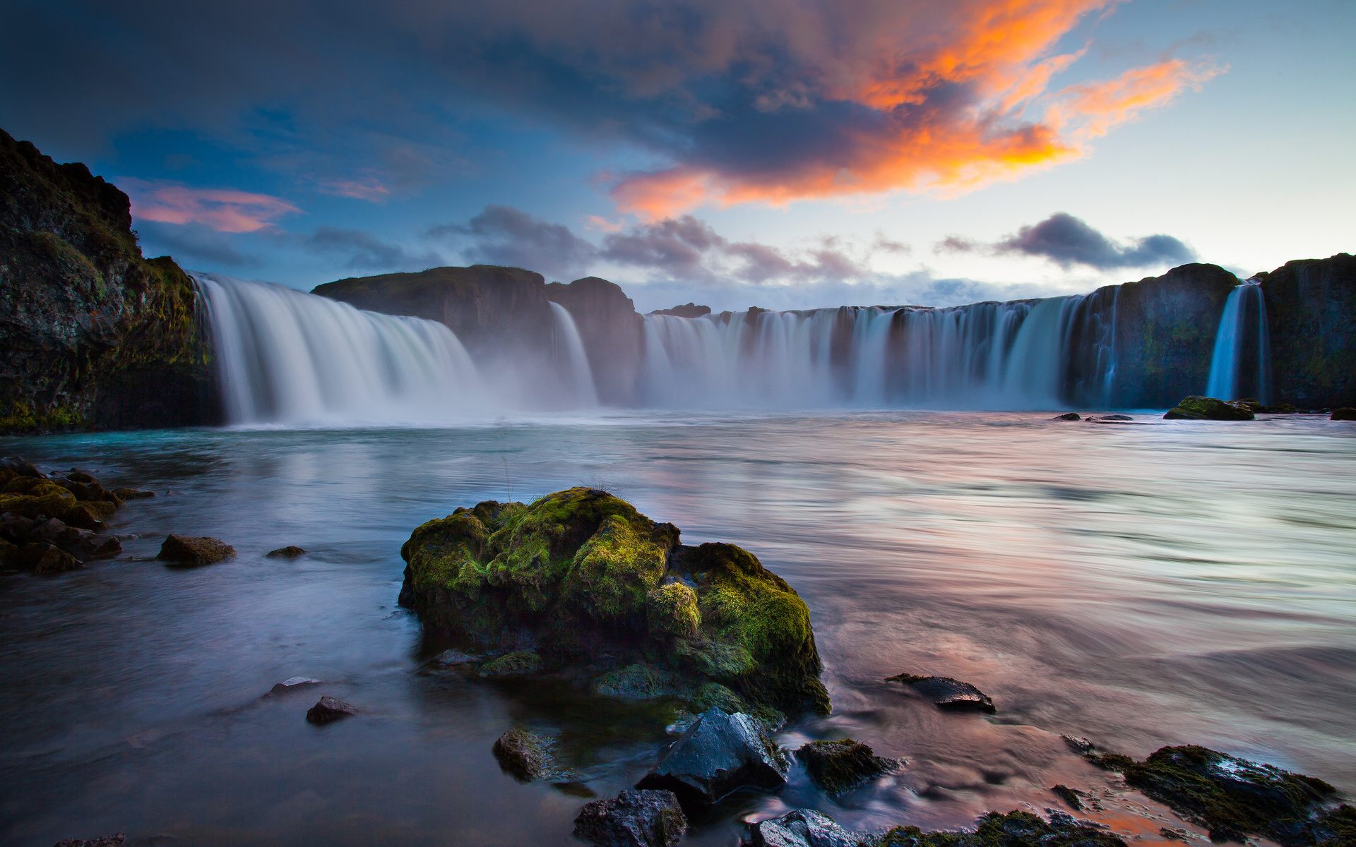 Nature Waterfall Sunset - HD Wallpaper 