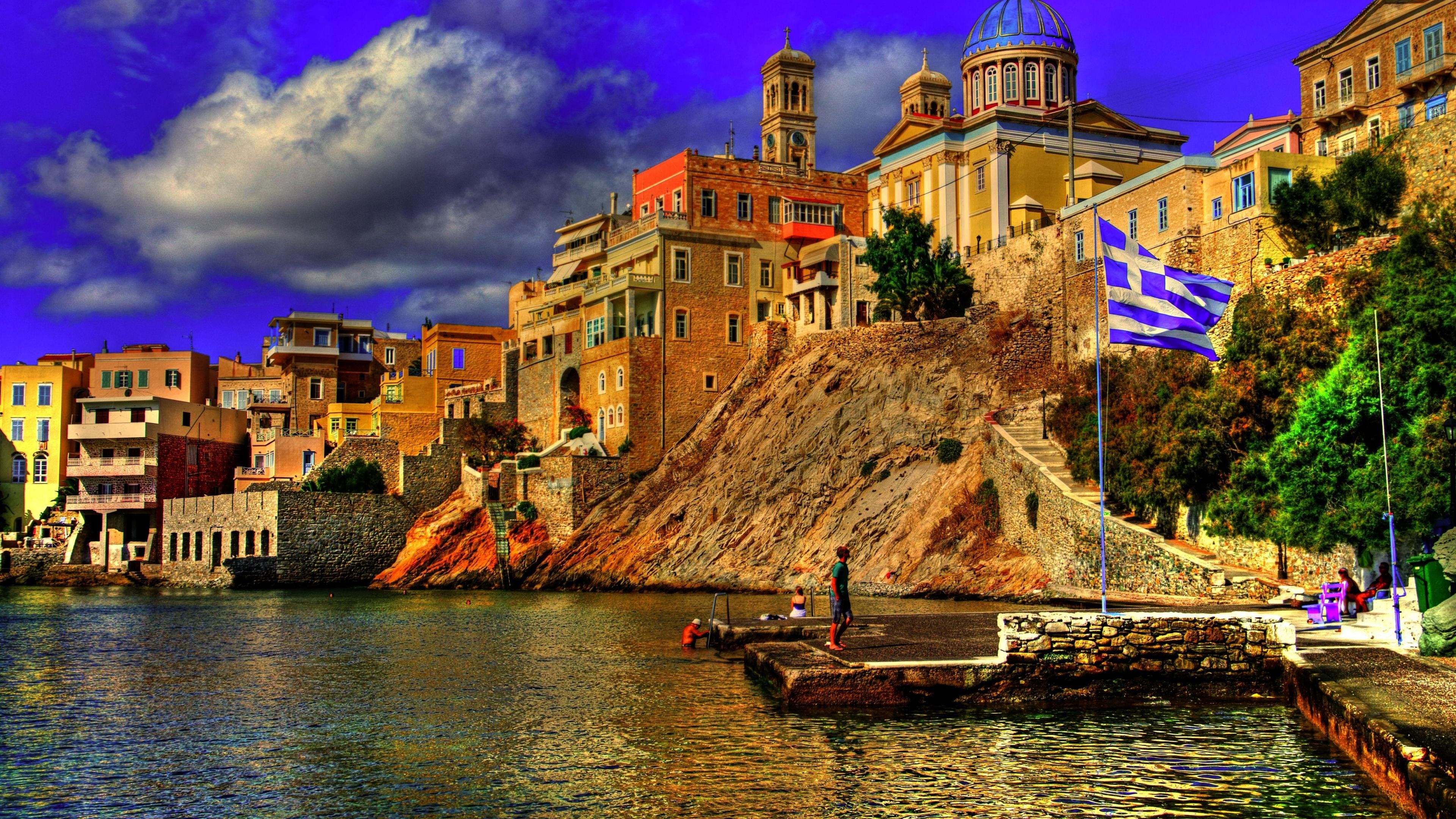High Resolution Town 4k Background Id - Greece 4k - HD Wallpaper 