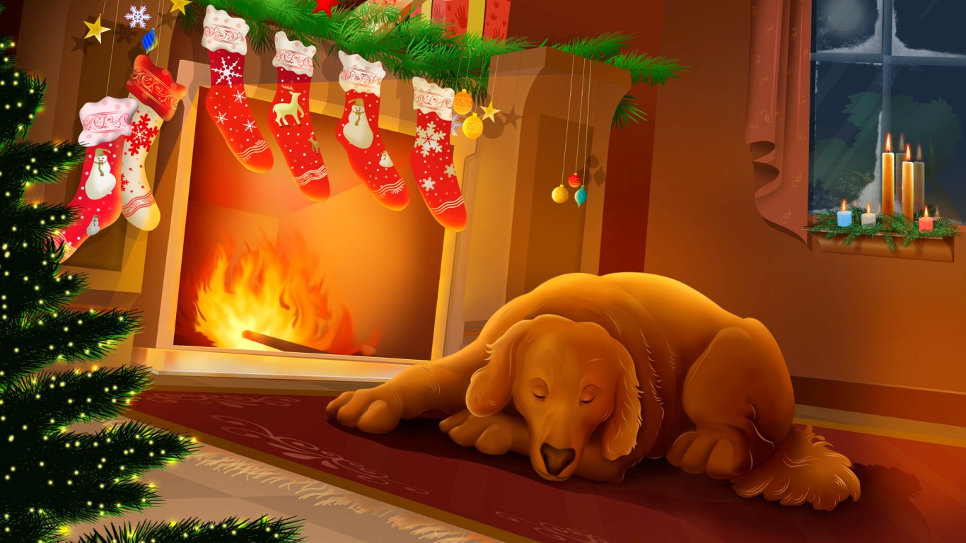 Christmas Dog Wallpaper - Christmas Dog Fireplace Live - HD Wallpaper 