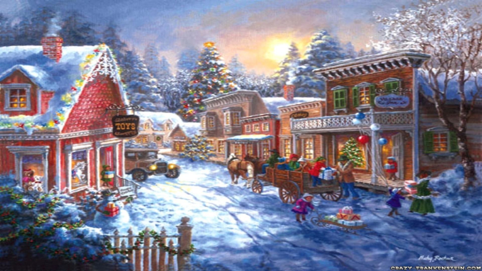 Christmas Village Lights Wallpaper 
 Data Src Christmas - Christmas Scenery - HD Wallpaper 