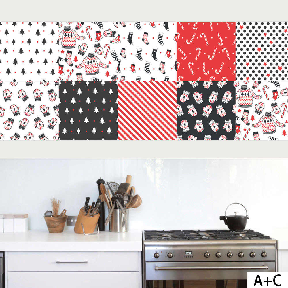 Promotion Wallpaper Vintage Christmas Pattern Tile - Stickers Trompe L Oeil Pour Cuisine - HD Wallpaper 