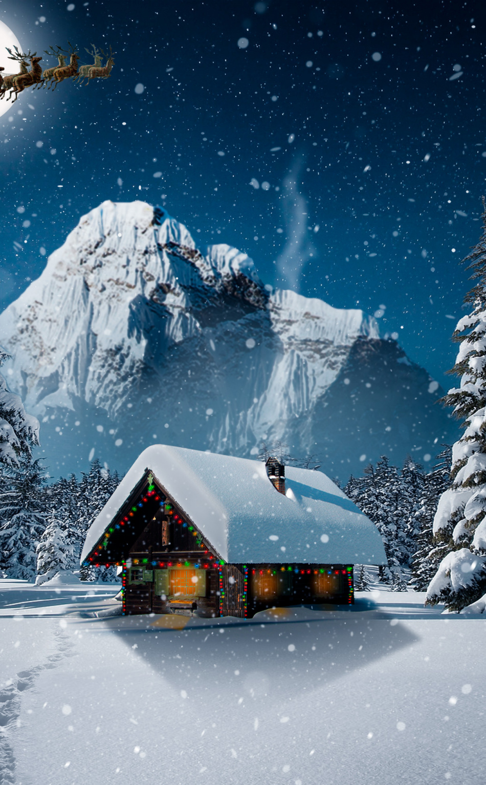 Snowfall, Winter, Hut, House, Winter, Christmas, Wallpaper - Christmas  Landscape Wallpaper Hd - 950x1534 Wallpaper 