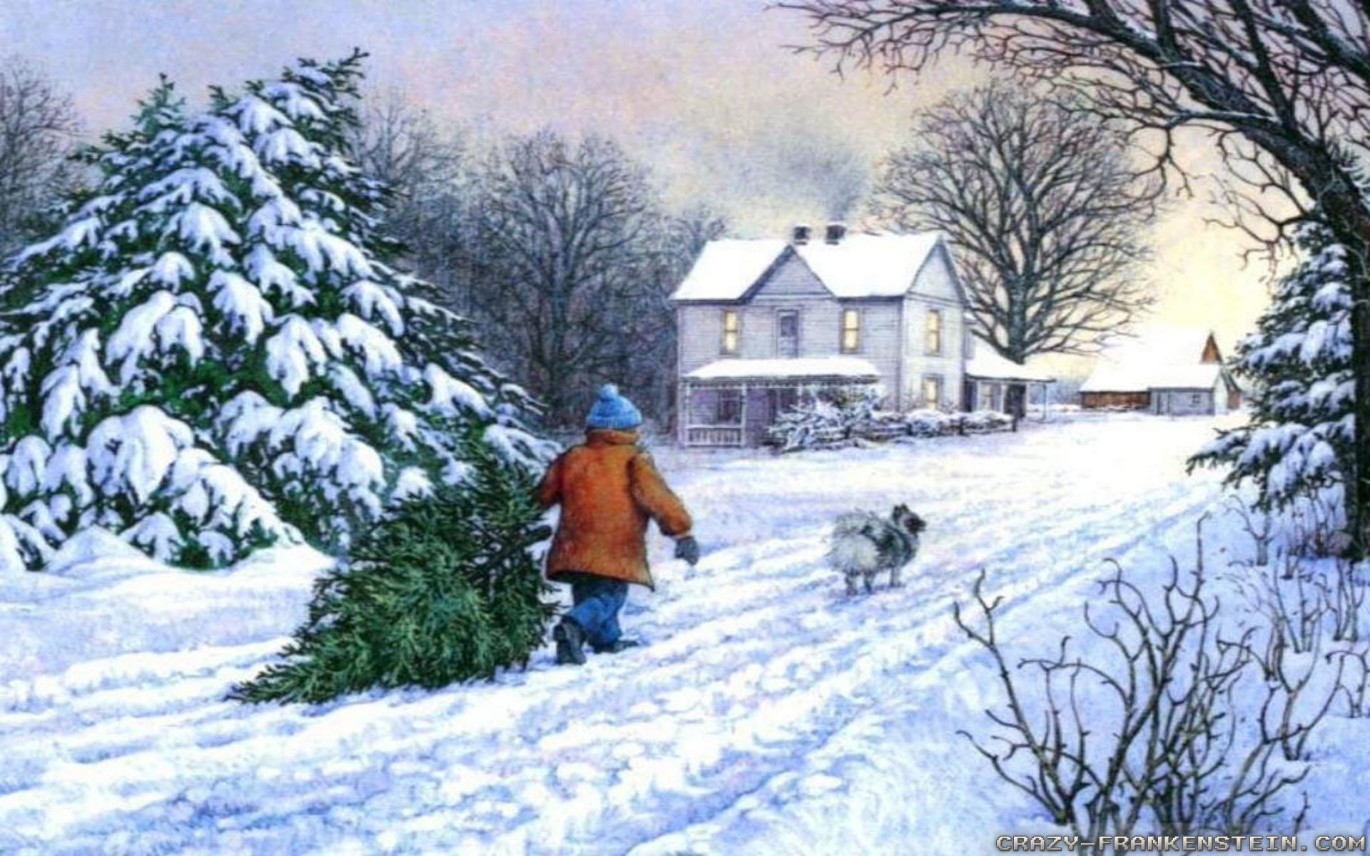 Winter Christmas Farm Scenes - HD Wallpaper 