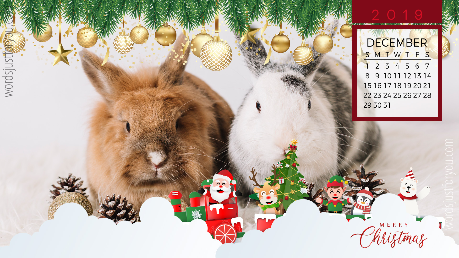 Cute Christmas Wallpaper With December 2019 Calendar - Snowshoe Hare - HD Wallpaper 