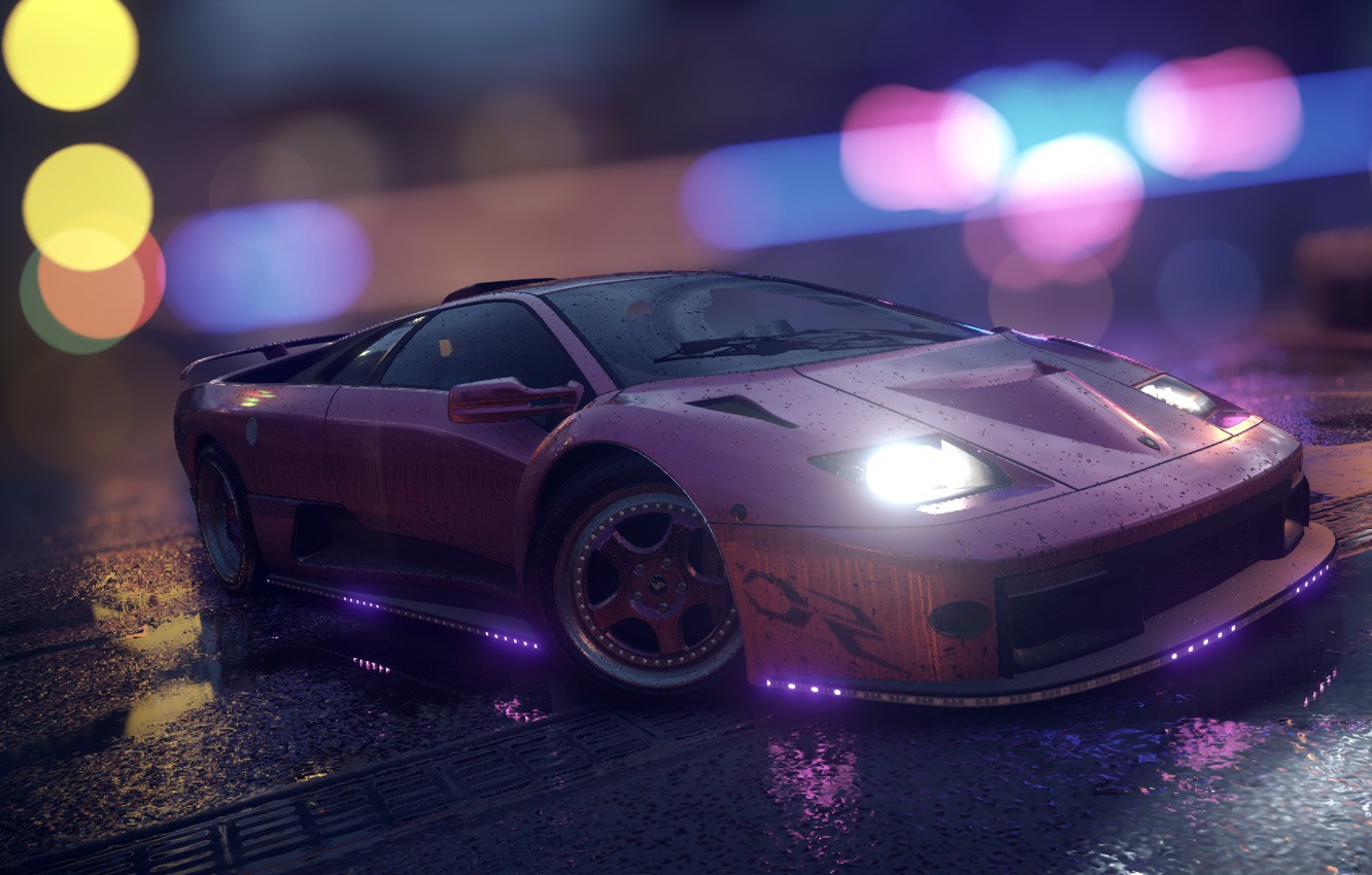 Photo Wallpaper Lamborghini, Nfs, Purple, Neon, Diablo, - Lamborghini Diablo Nfs 2015 - HD Wallpaper 