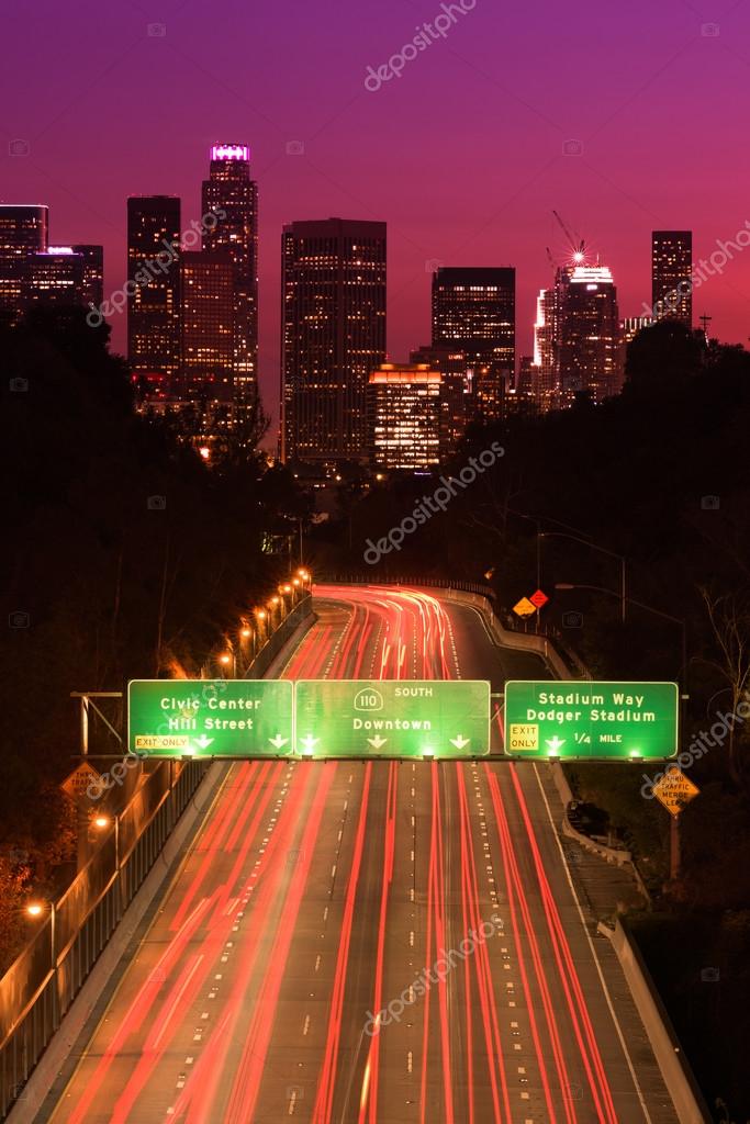 Downtown Los Angeles Cityscape Skyscrapers Night Sunset - HD Wallpaper 