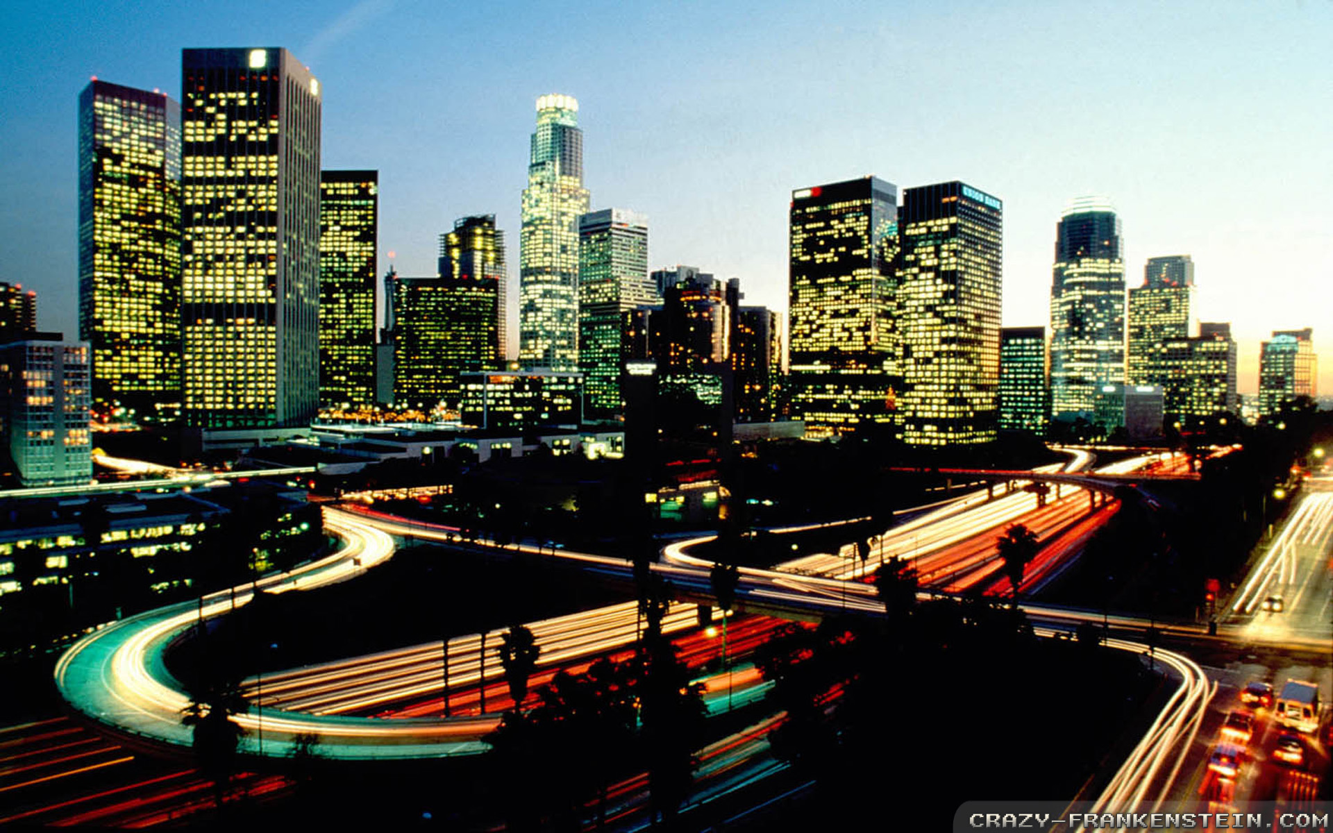 Los Angeles Skyline Night - HD Wallpaper 
