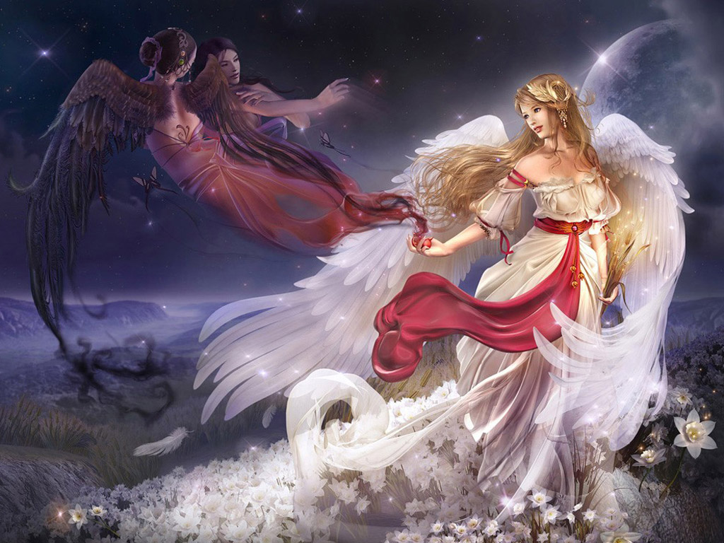 Wallpapers De Angeles Dibujos Fotos Sexys De Hadas - Dark Angel Vs Light Angel - HD Wallpaper 