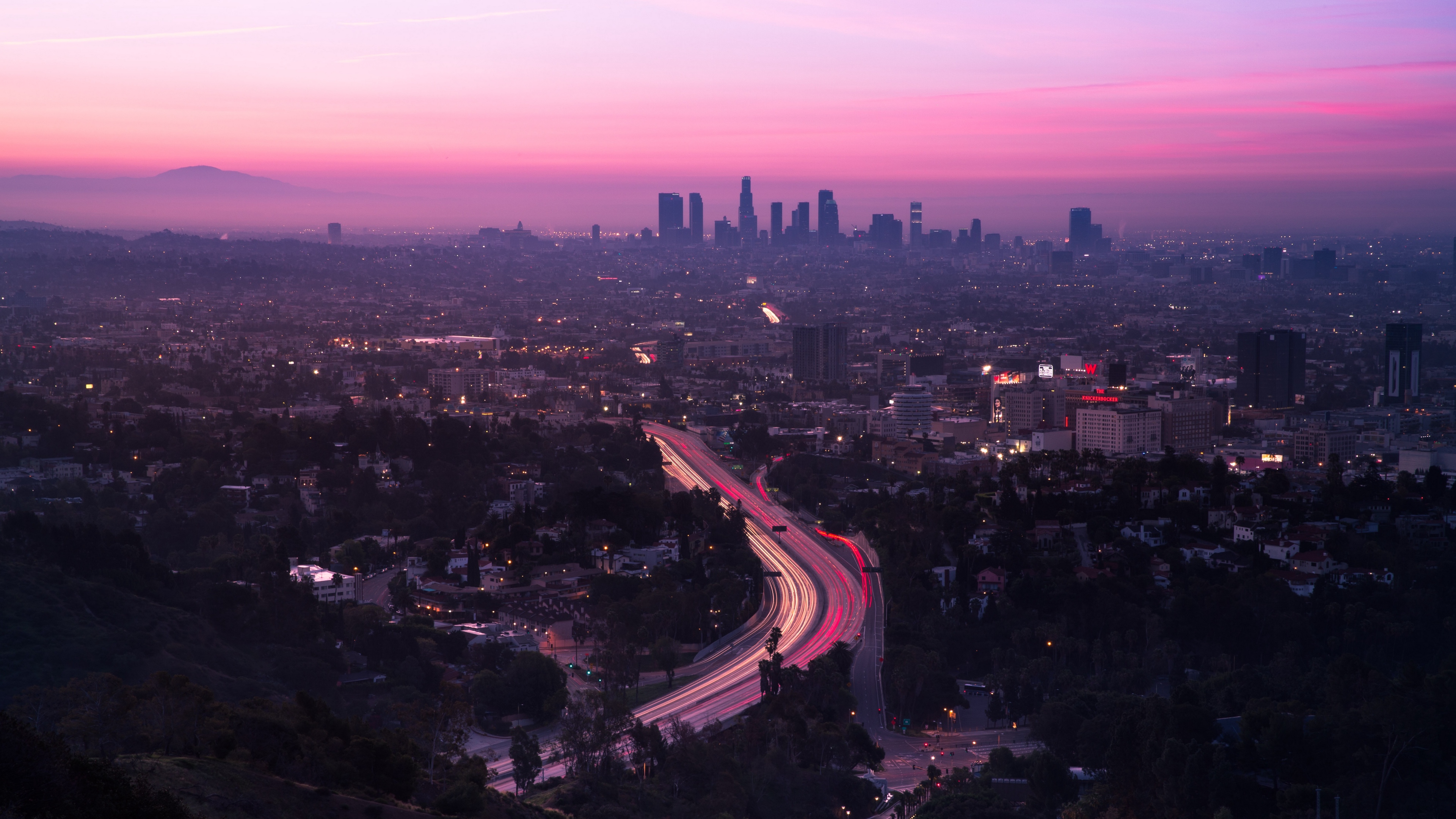 Wallpaper City, Aerial View, Road, Sunset, Los Angeles, - Los Angeles - HD Wallpaper 