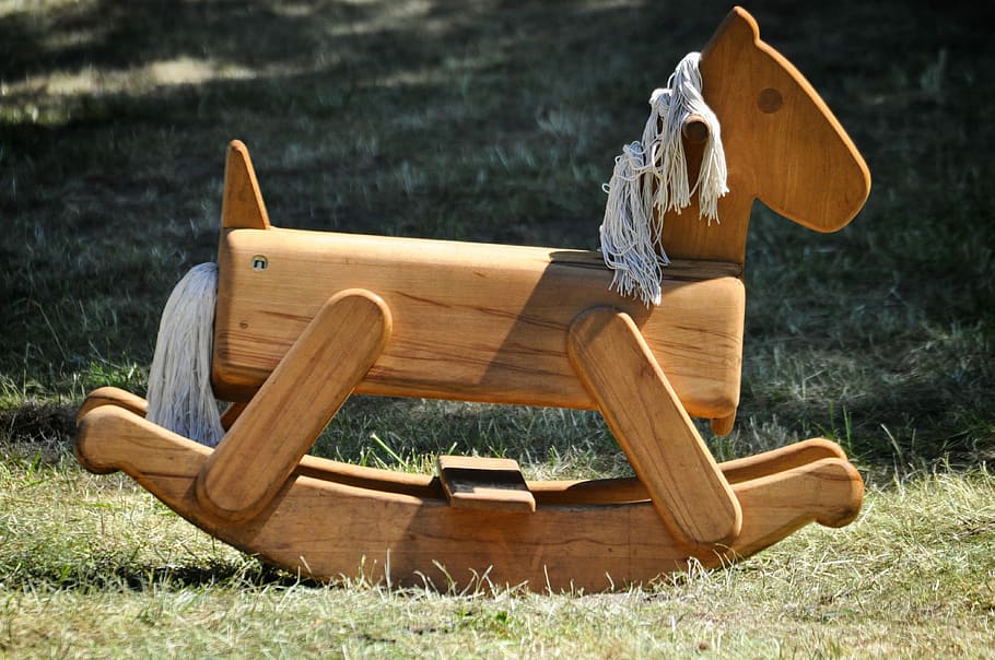 Brown Rocking Horse Ride-on Toy On Grass During Daytime, - HD Wallpaper 