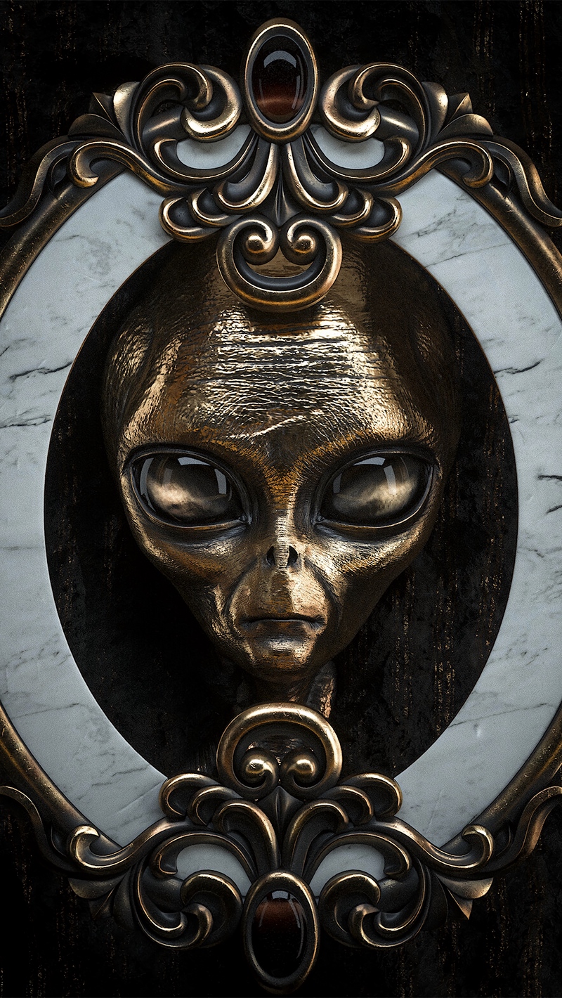 Wallpaper Alien, Head, Metal, Portrait, 3d - Alien Grey Wallpaper Iphone - HD Wallpaper 