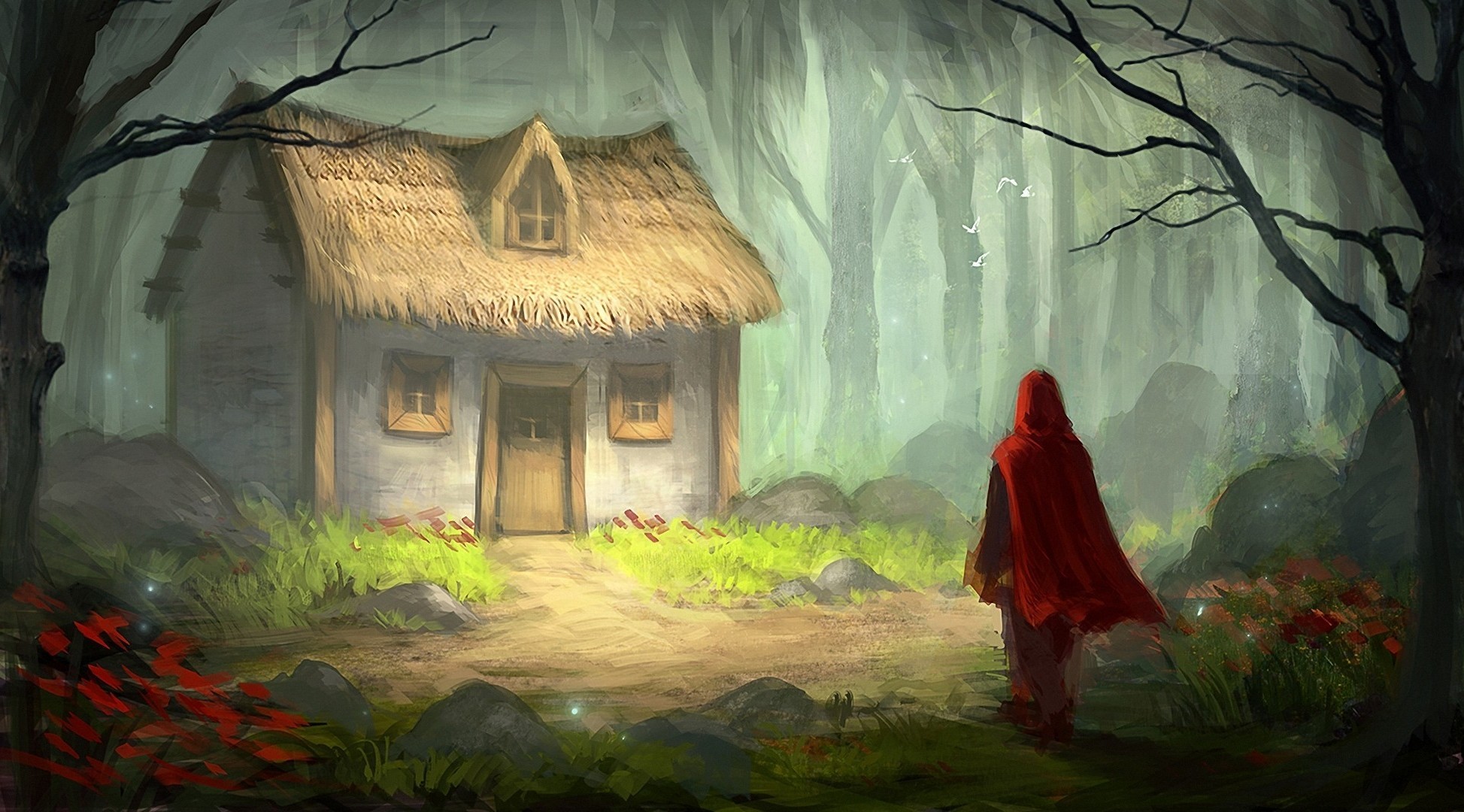 Fantasy Art, Fairy Tale, Little Red Riding Hood, Trees, - Little Red Riding Hood Grandma's House - HD Wallpaper 