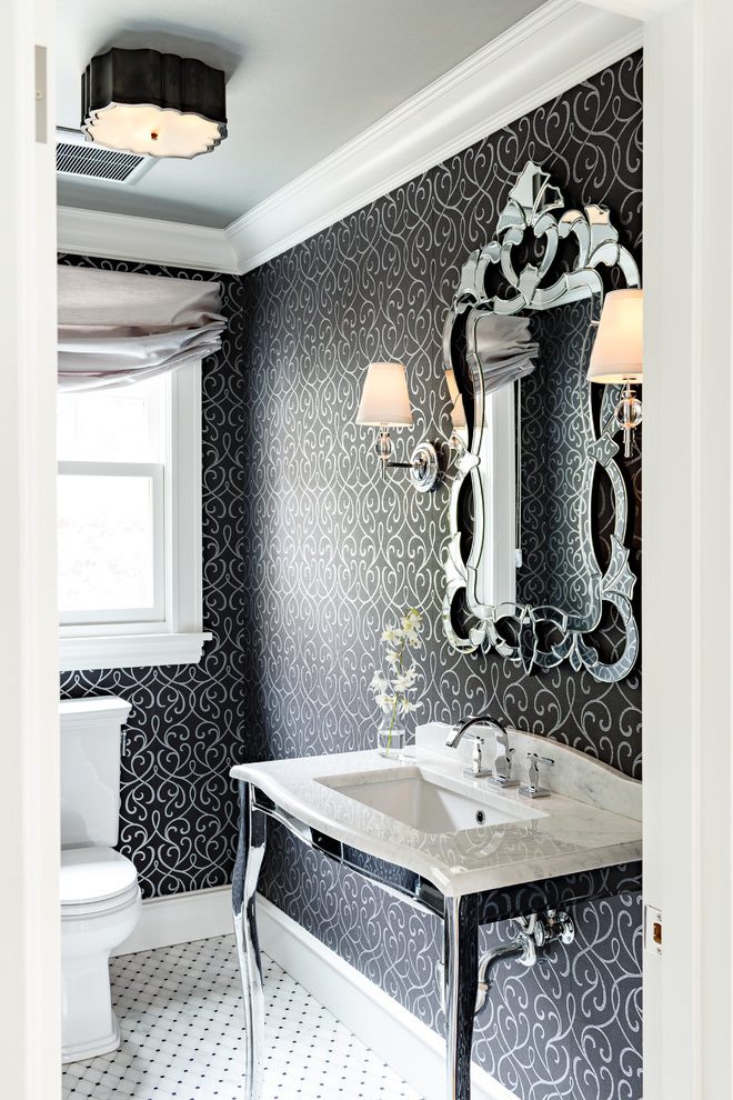 Portland Bathroom Remodels Ideas With Metal Toilet - Powder Rooms With Mosaic Tiles - HD Wallpaper 