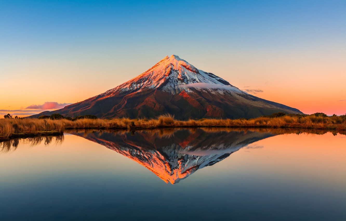 Photo Wallpaper The Sky, Reflection, Lake, Mt Taranaki, - Mt Taranaki New Zealand - HD Wallpaper 