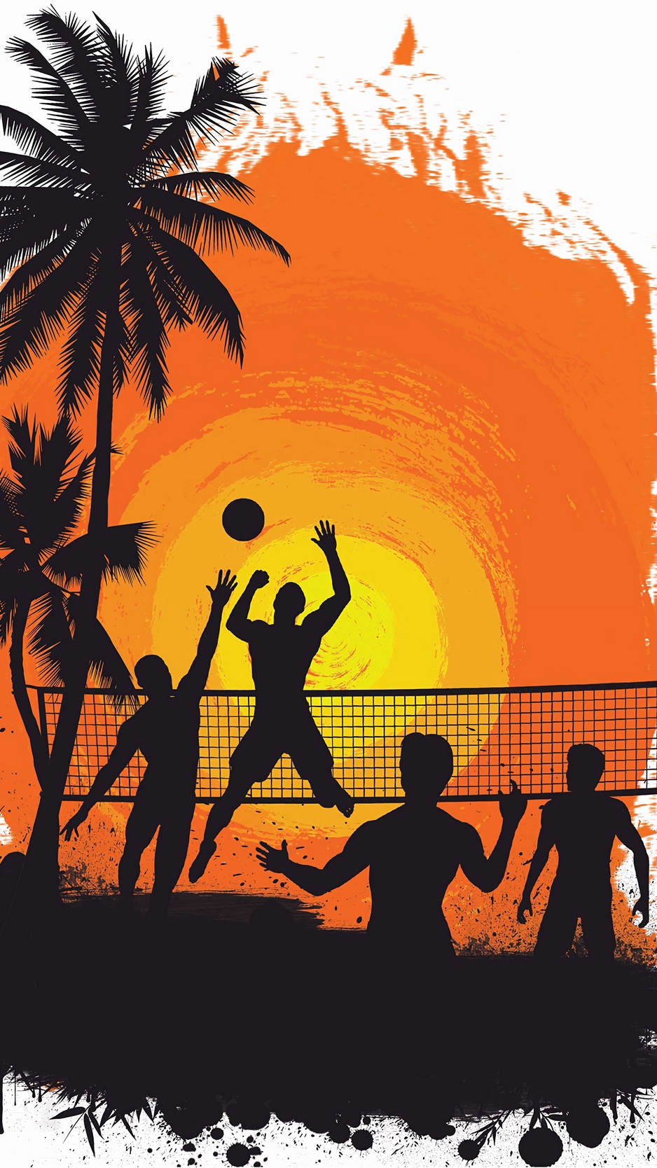 Wallpaper Volleyball, Silhouettes, Sun, Palm Trees, - 1080p Volleyball Images Hd - HD Wallpaper 