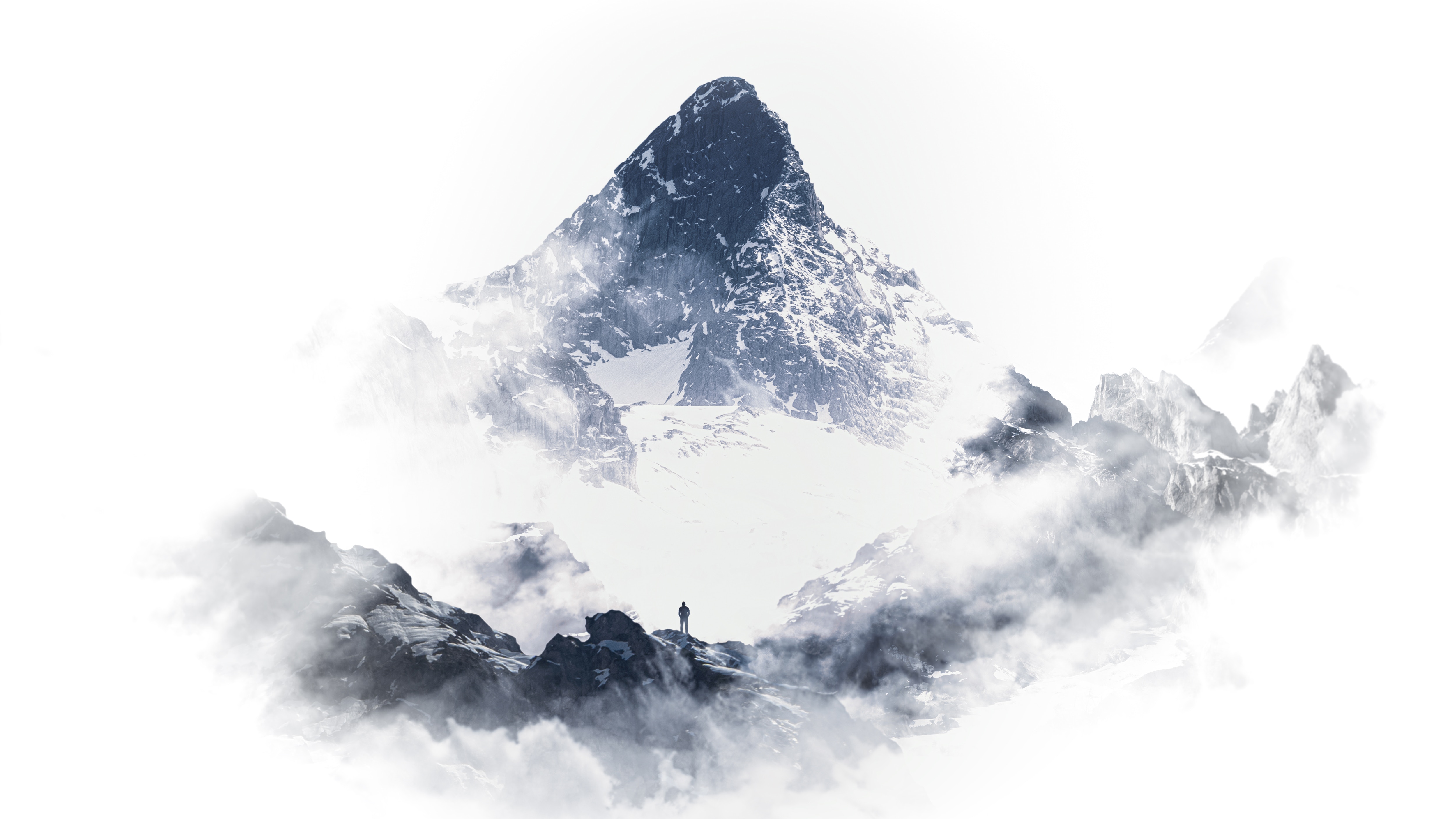 Wallpaper Mountain, Peak, Silhouette, Snow, Clouds, - Mountain Image White Background - HD Wallpaper 