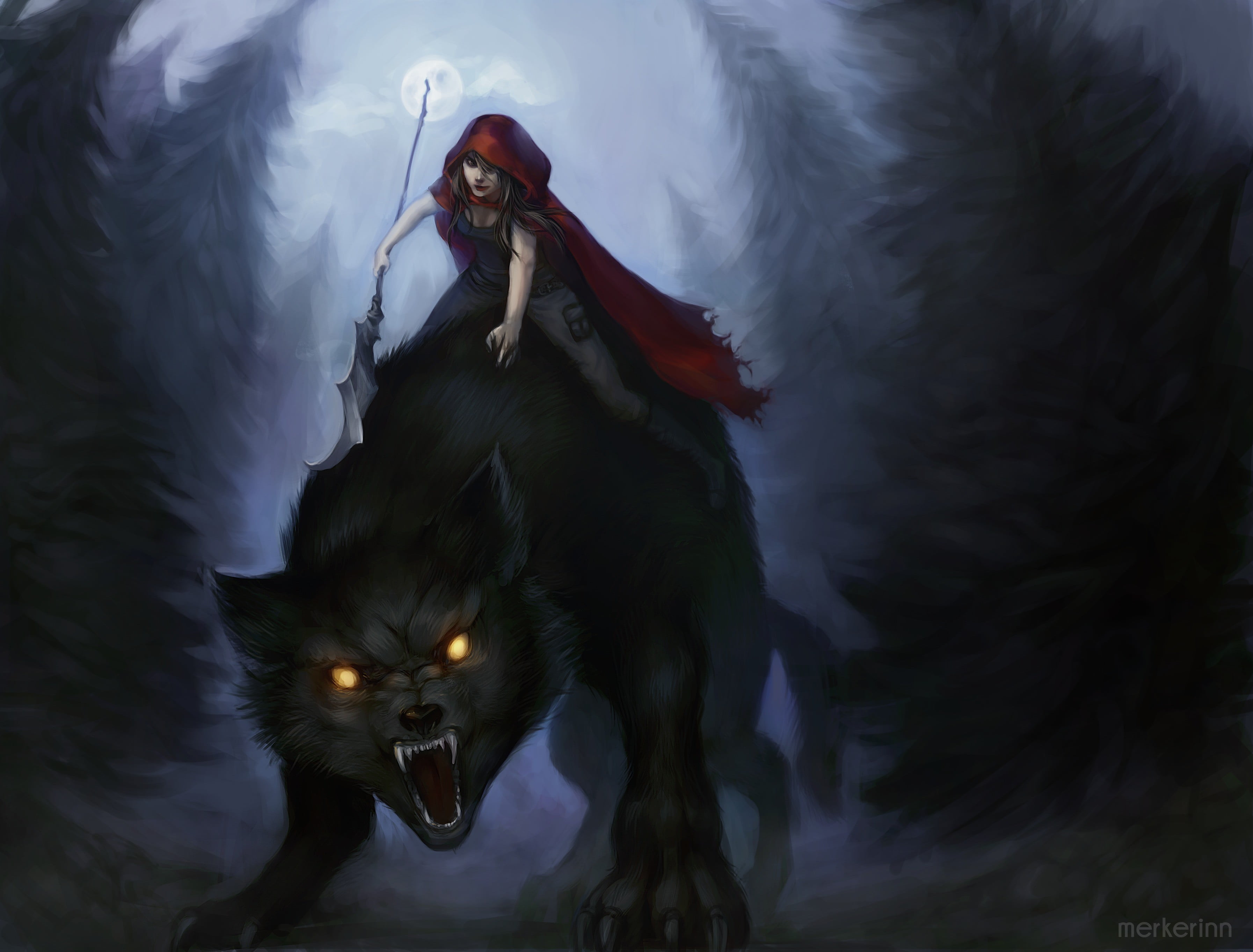 Fantasy Red Riding Hood - HD Wallpaper 