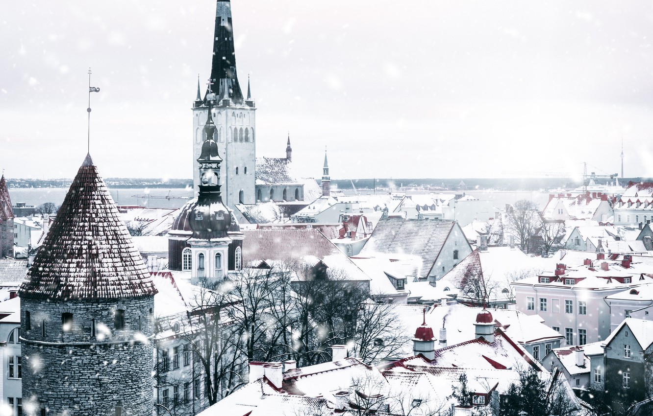 Photo Wallpaper City, White, Winter, Snow, Tallinn, - Winter City Wallpaper 4k - HD Wallpaper 