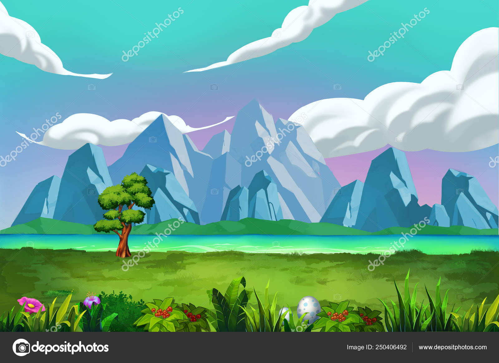 Realistic Cartoon Mountain - HD Wallpaper 