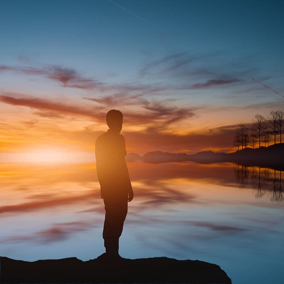 Sunset, Reflection, Man, View, Beautiful View, Clouds, - Imagenes De Reflexion Hombre - HD Wallpaper 