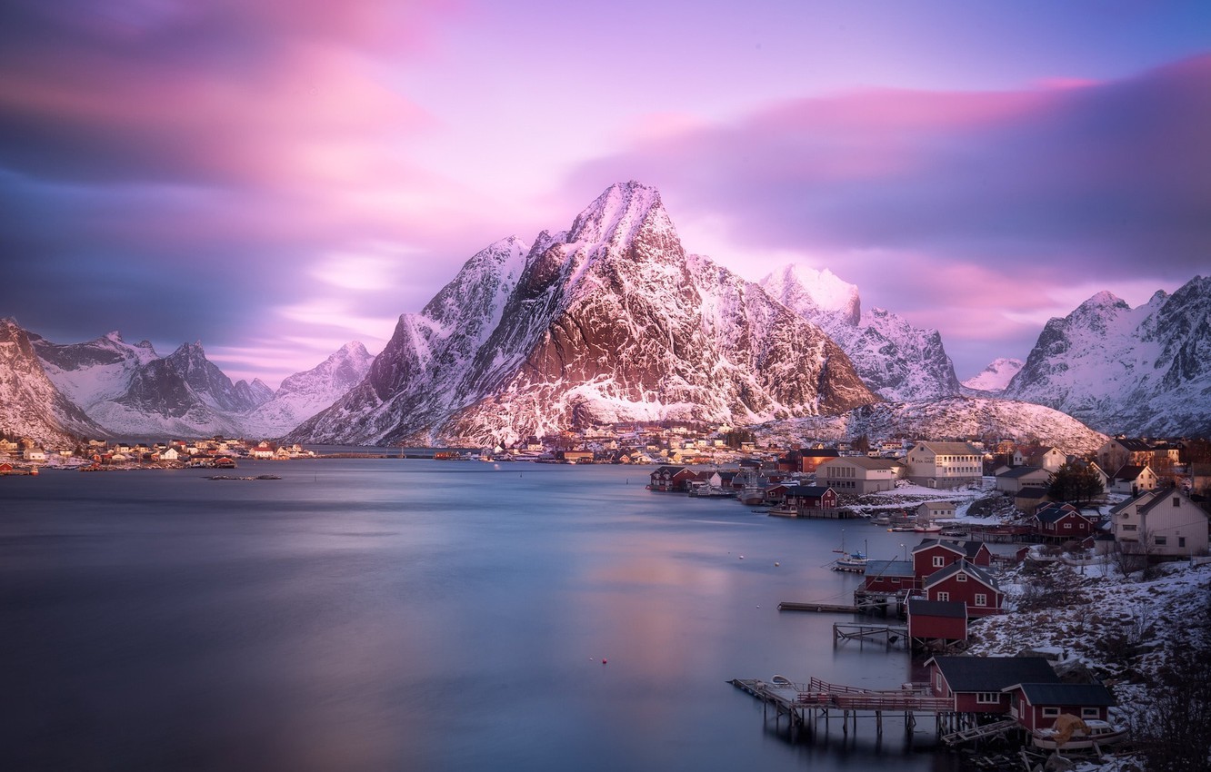 Photo Wallpaper Winter, Mountains, Mountain, Norway, - Fjord - HD Wallpaper 