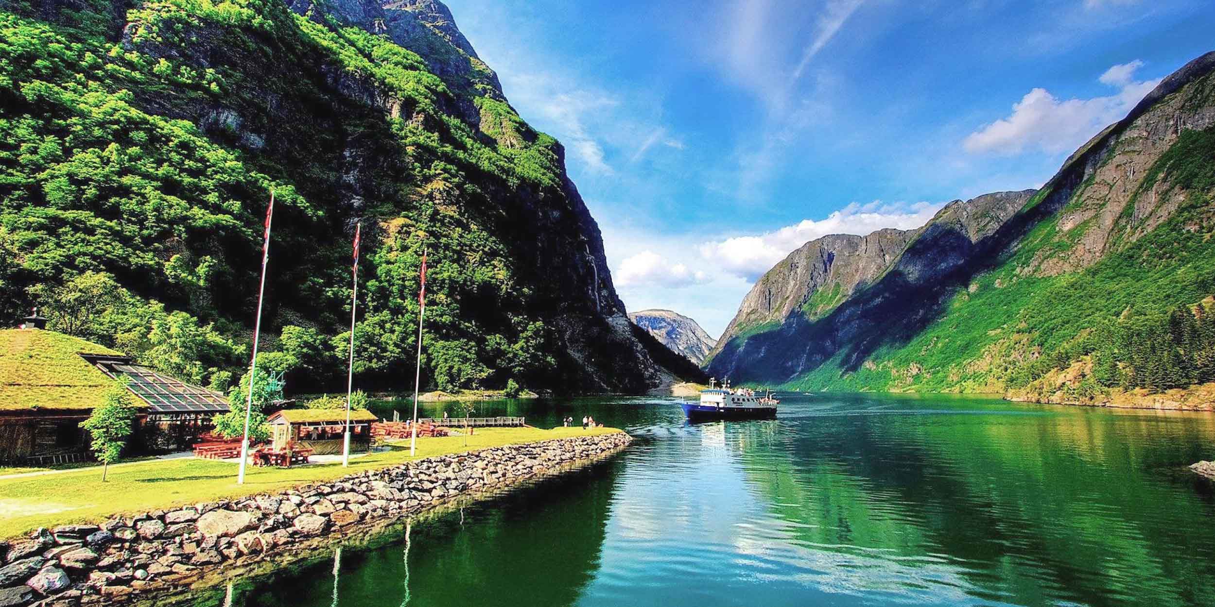 A Body Of Water With Nærøyfjord In The Background - Norwegian Fjords - HD Wallpaper 