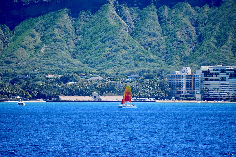Hawaii, Diamond Head, Honolulu, Oahu, Aloha, Sail Boat, Sail