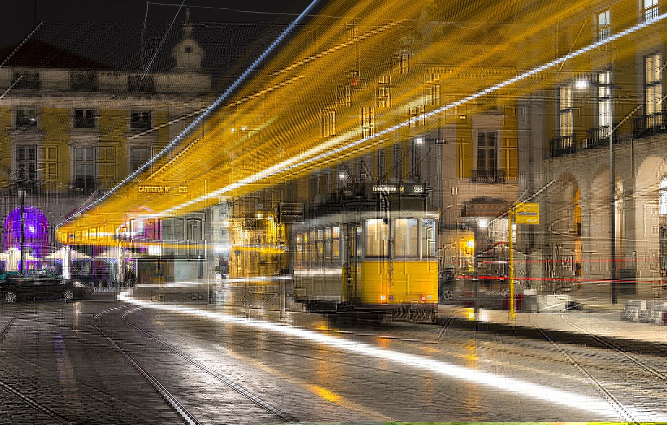 Photo Wallpaper Night, The City, Tram, Portugal, Lisbon - Lisbon Night - HD Wallpaper 