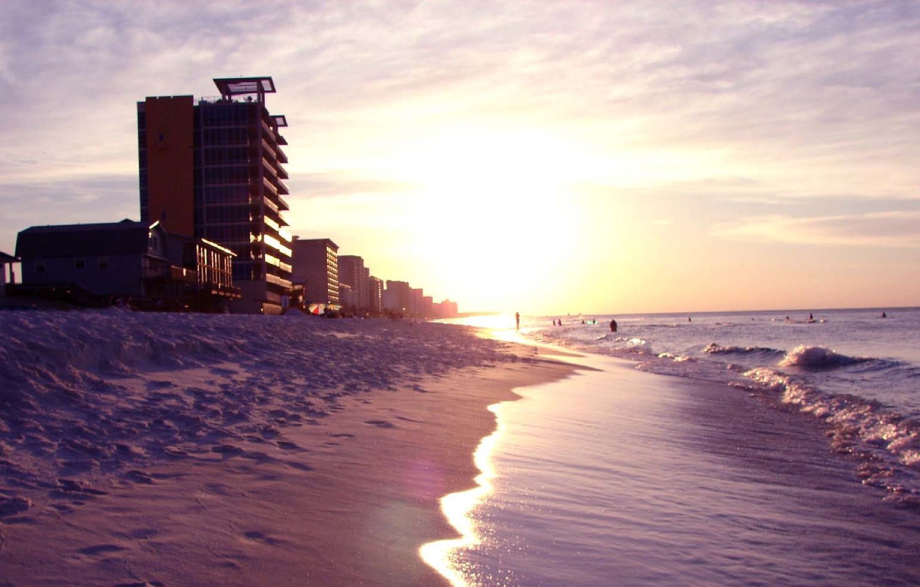 Photo Wallpaper Beach, Sunset, The City, The Ocean, - Город Пляж И Океан - HD Wallpaper 