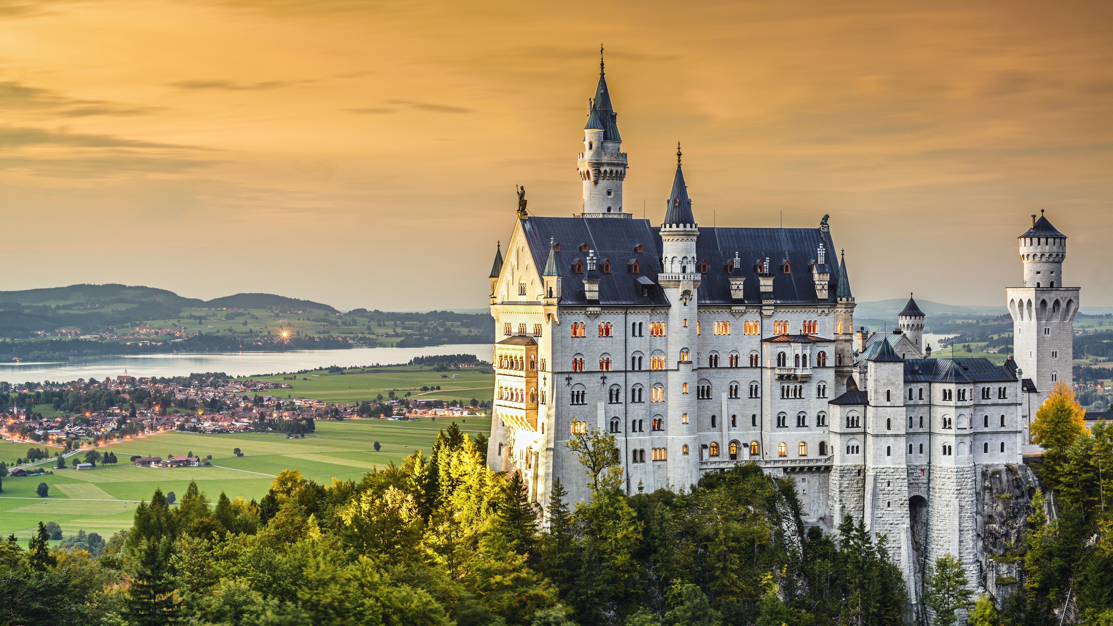 Wallpaper Neuschwanstein, Castle, Dusk, Germany - Castillo De Neuschwanstein 4k - HD Wallpaper 