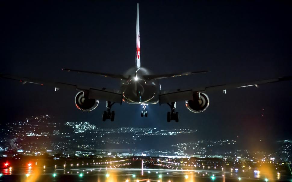 Airport, Airplane, Lights, Landing, Technology, Osaka, - Airplane Wallpaper 4k Night - HD Wallpaper 