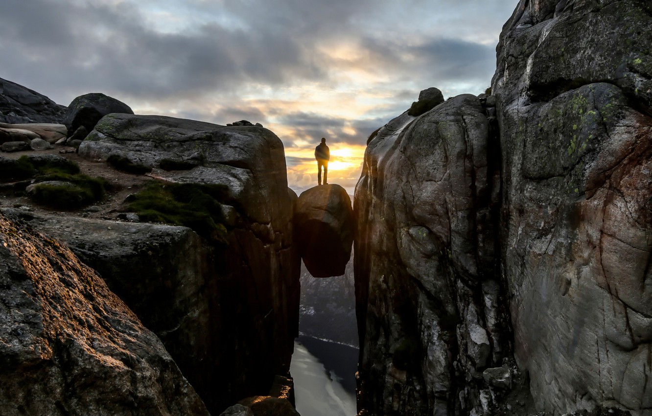 Photo Wallpaper Sunset, Norway, Kjeragbolten - Kjerag - HD Wallpaper 
