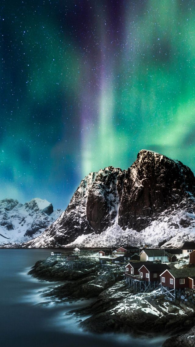 Norway, Lofoten Islands, Europe, Mountains, Sea, Night, - Northern Lights Lofoten - HD Wallpaper 